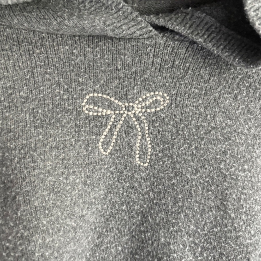 Hollister Grey Cropped Knit‎ Hoodie Bow S Cozy Women's Small Coquette Soft - Picture 2 of 6